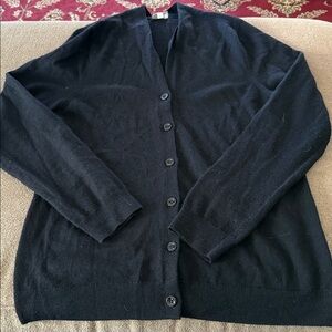 Talbots Pure Merino Wool Black Button Front Cardigan Large (TD)